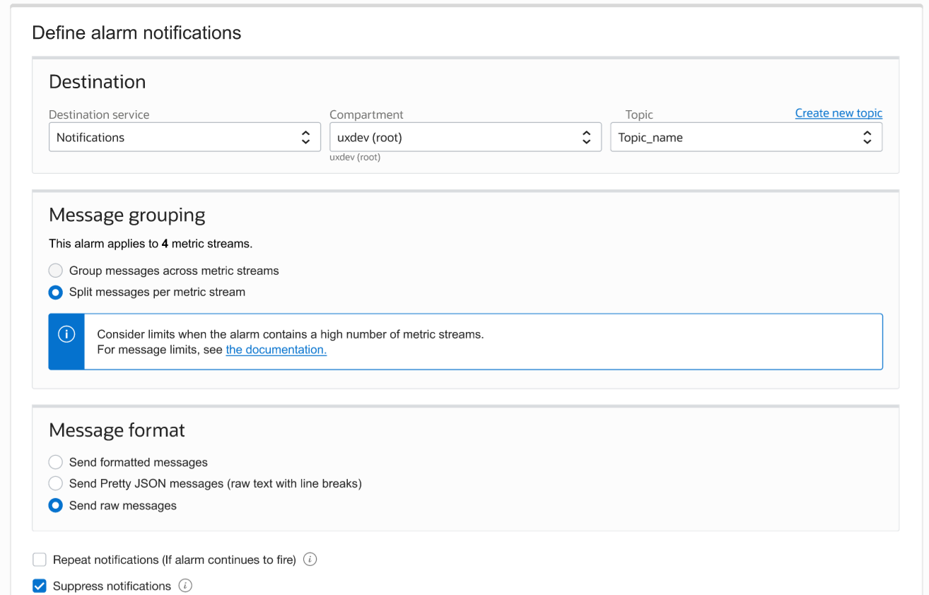 Alarm Notifications per metric stream