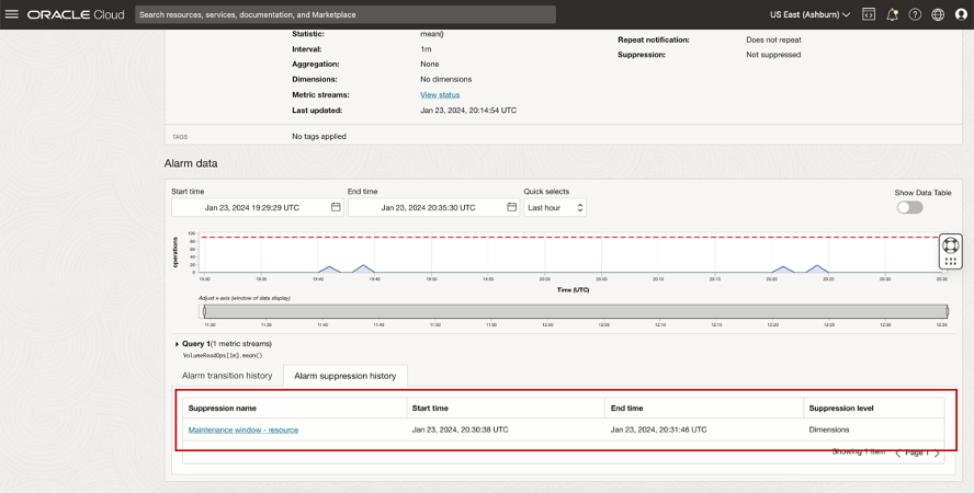Alarm suppression history details