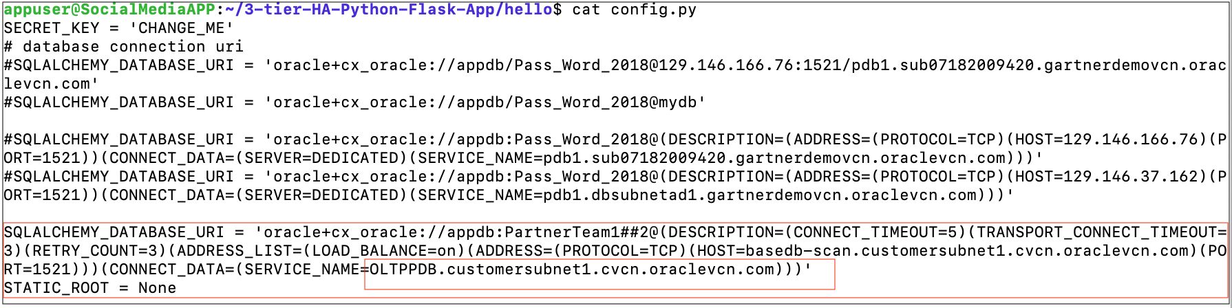 Screenshot of database connectivity configuration of Azure Application Server