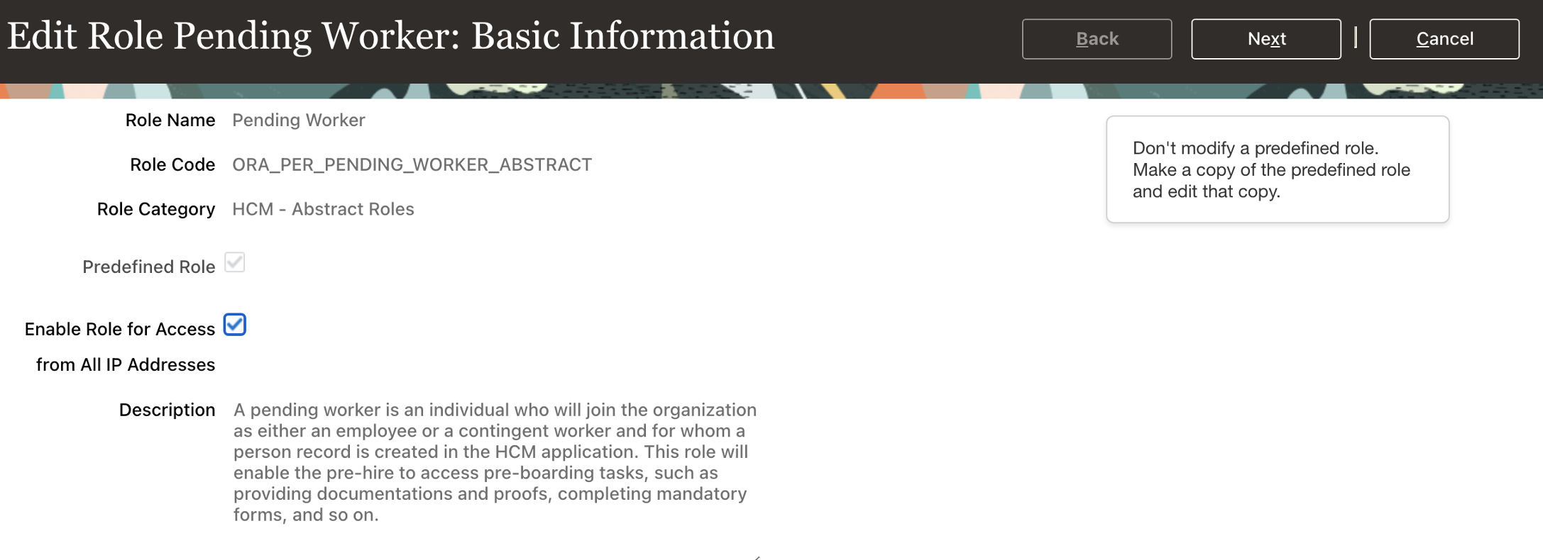 Editing the basic information of a role of a pending worker.