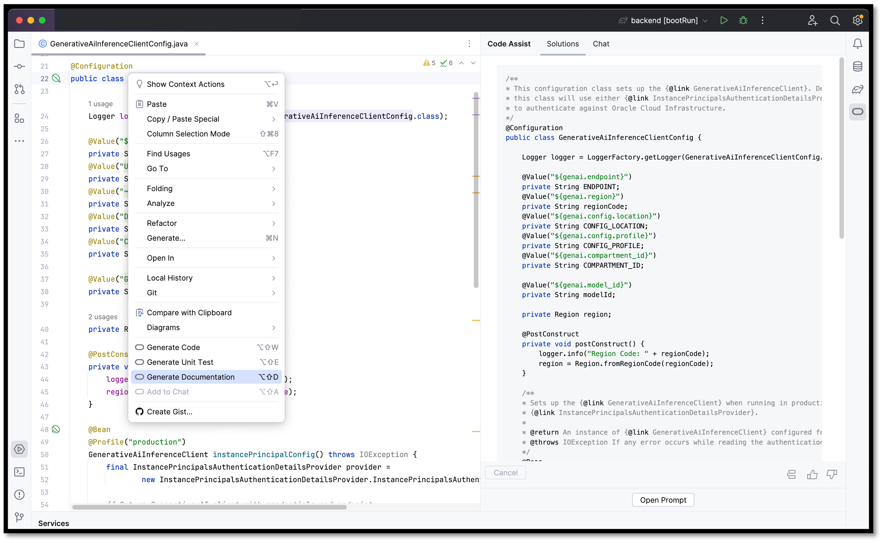 Oracle Code Assist chat explanation