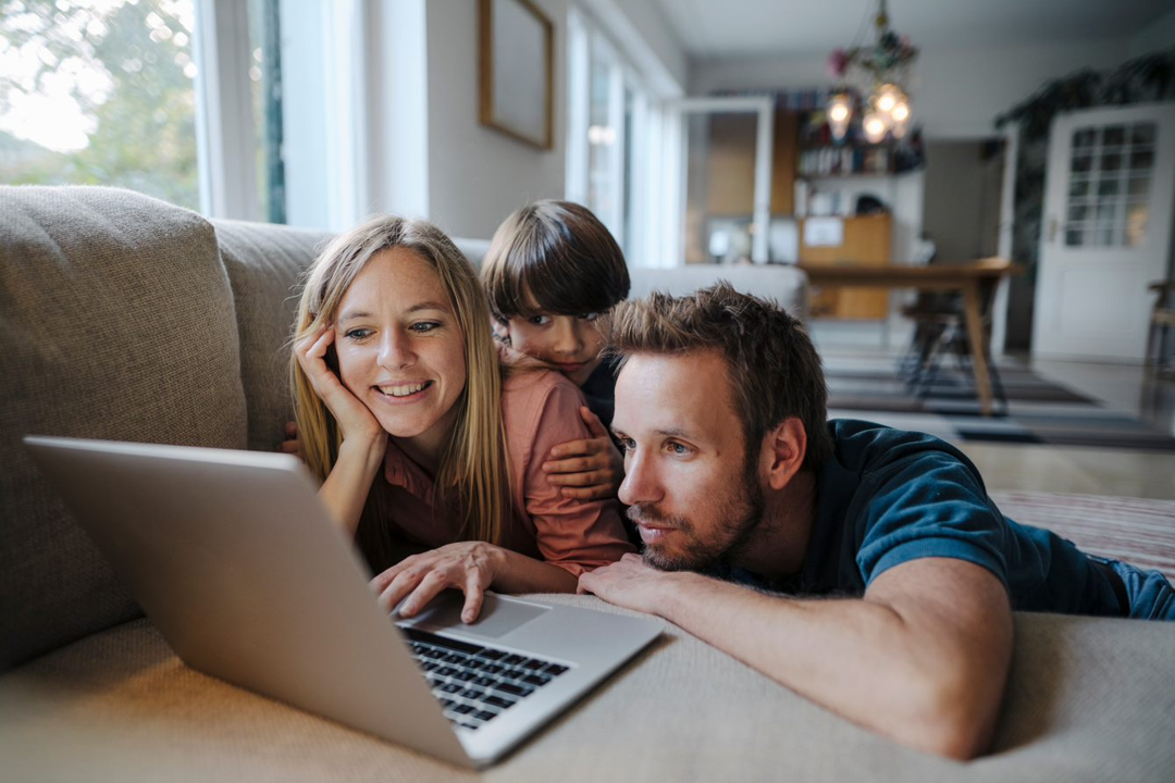 Family using laptop to search the web
