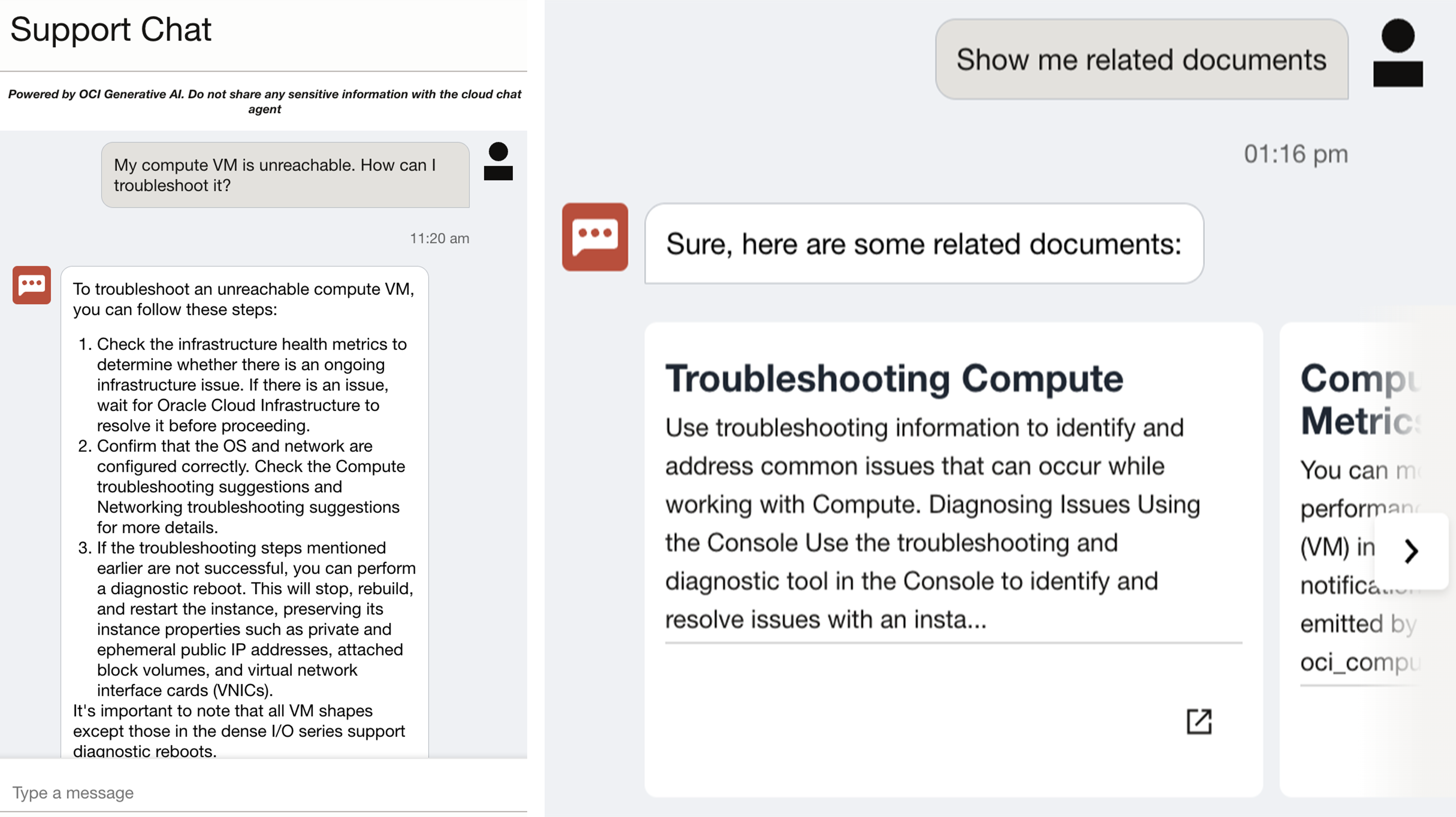 Example use case chat interface