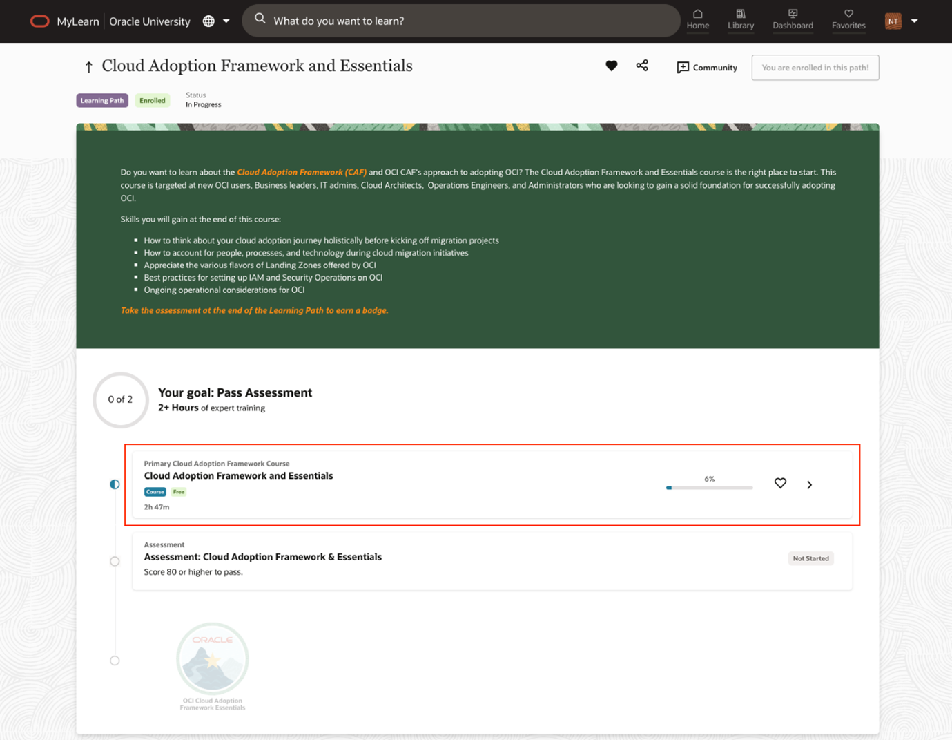 A screenshot of the Cloud Adoption Framework and Essentials assessment.