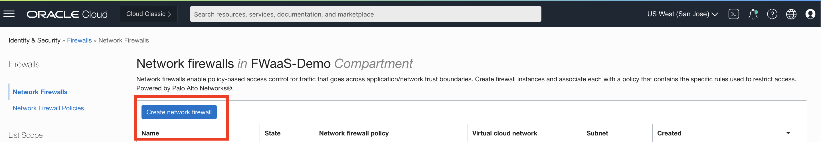 create ntwk firewall tab
