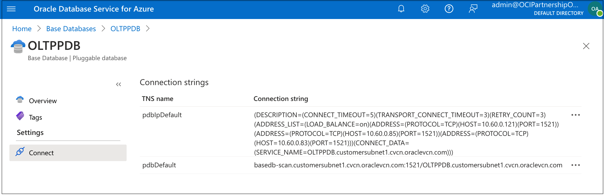 Screenshot of database connectivity options.