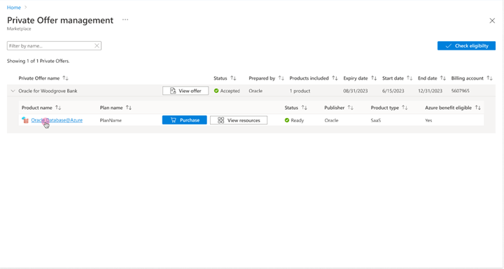 Private offer management in the Azure marketplace.