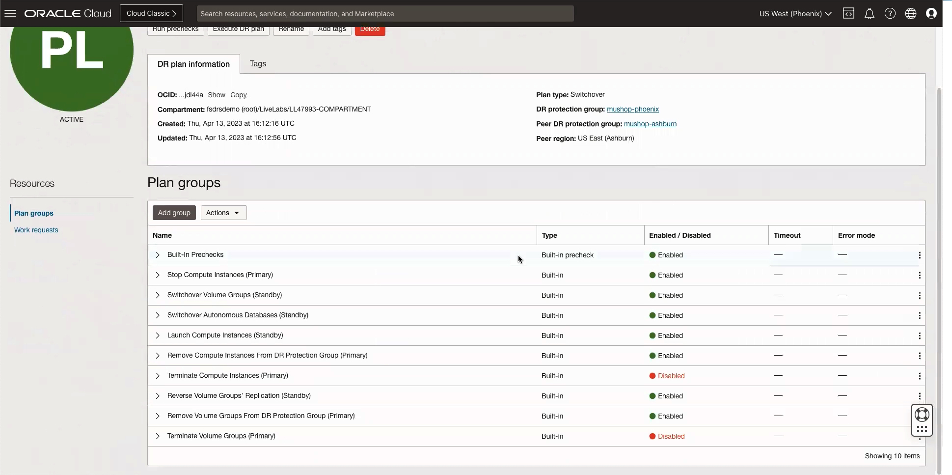 A screenshot of the Plan Groups section of the Details page in the Console.