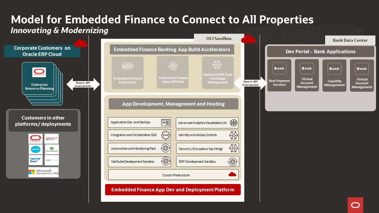 A graphic depicting a model for the embedded finance model connecting properties.