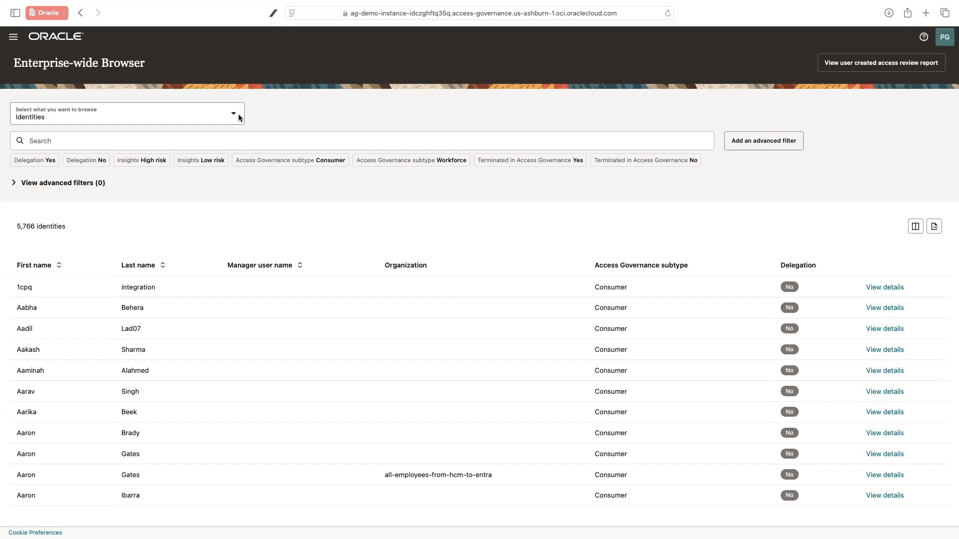 Animation for Oracle Access Governance Enterprise-wide Browser for real-time insights into access profiles across the enterprise