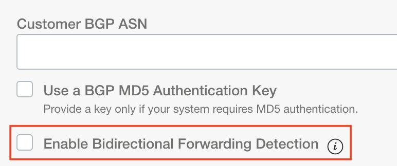 A screenshot of the check box to enable bidirectional forwarding detection in the Console, outlined in red.