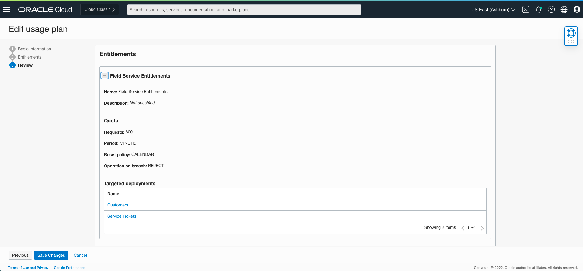 A screenshot of the Edit usage plan summary, showing API deployments entitled.