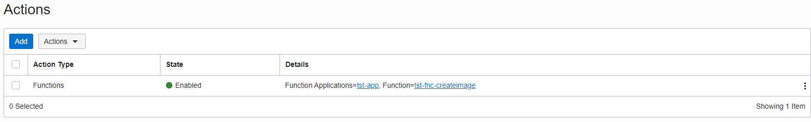 A screenshot of the Actions section for creating the first event rule.