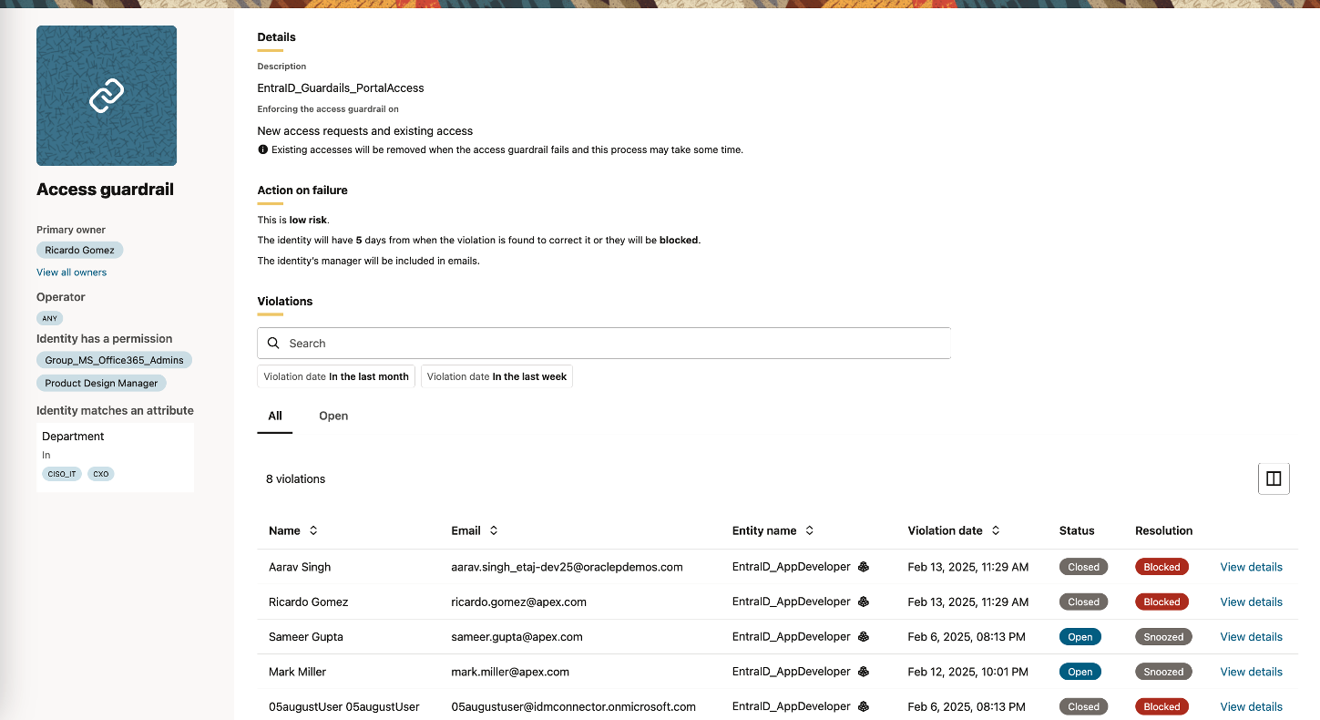 An Access Guardrails configuration.