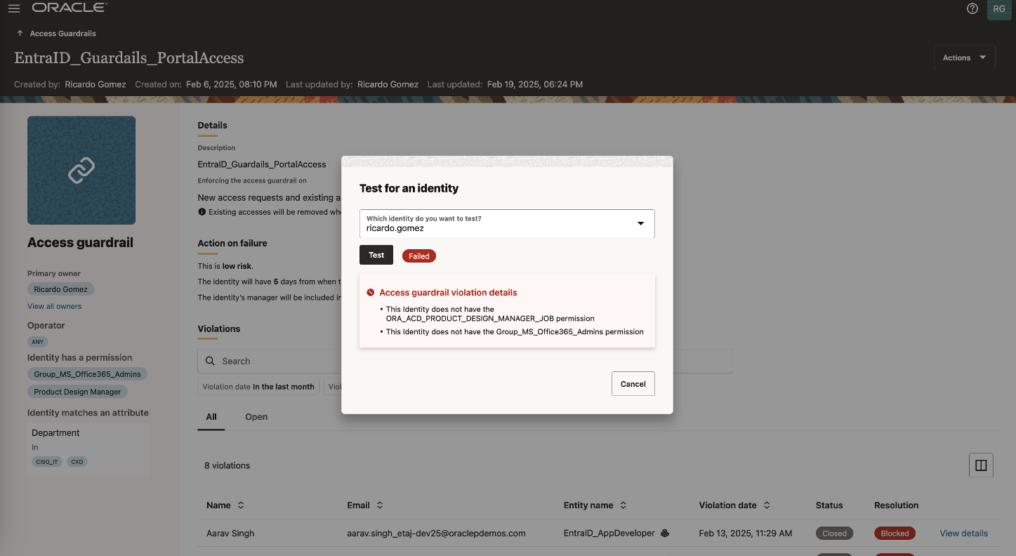 Risk categorization and violation details.