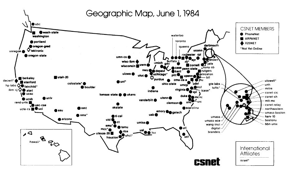A map of the internet in the United States from 1984. 