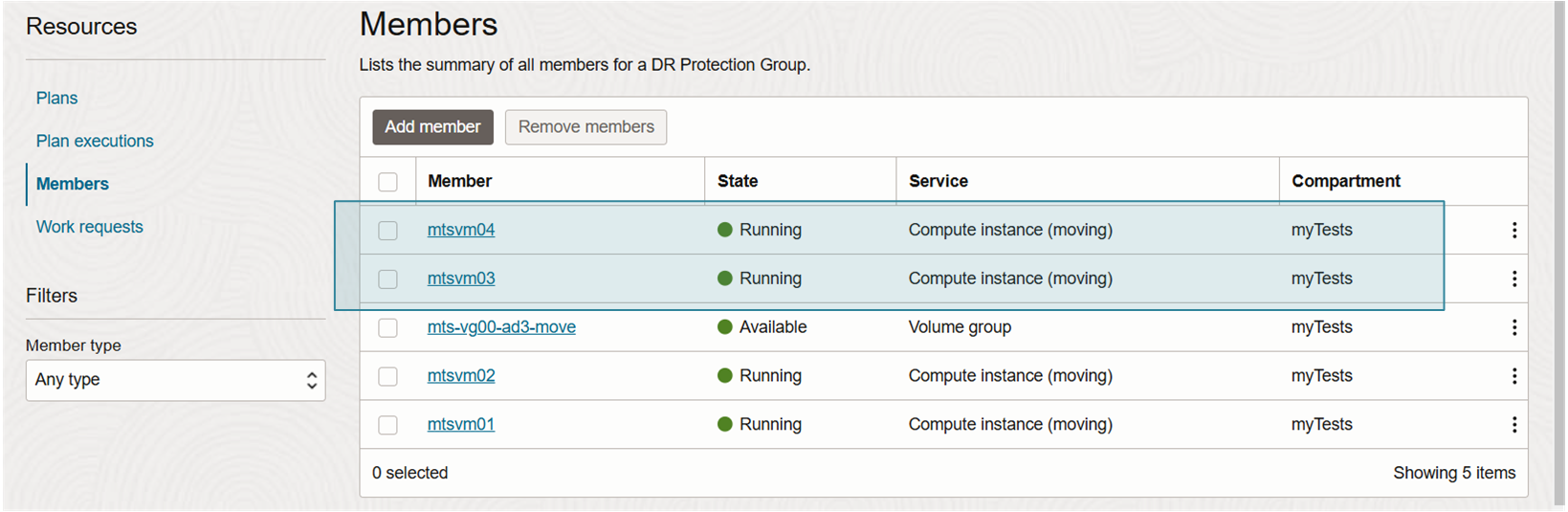 Two more Compute instances have been added as members of the protection group.