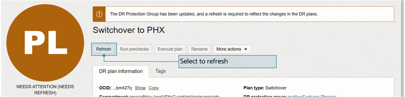 A Refresh action button appears at the top of all plans in a “Needs attention” state.