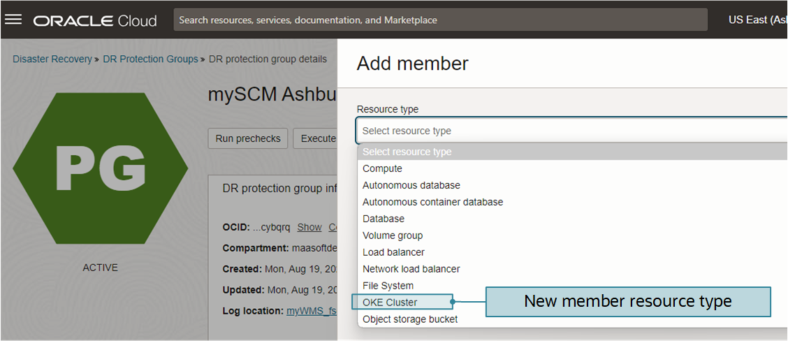 Figure 1: OKE is a native member resource type in Full Stack Disaster Recovery.