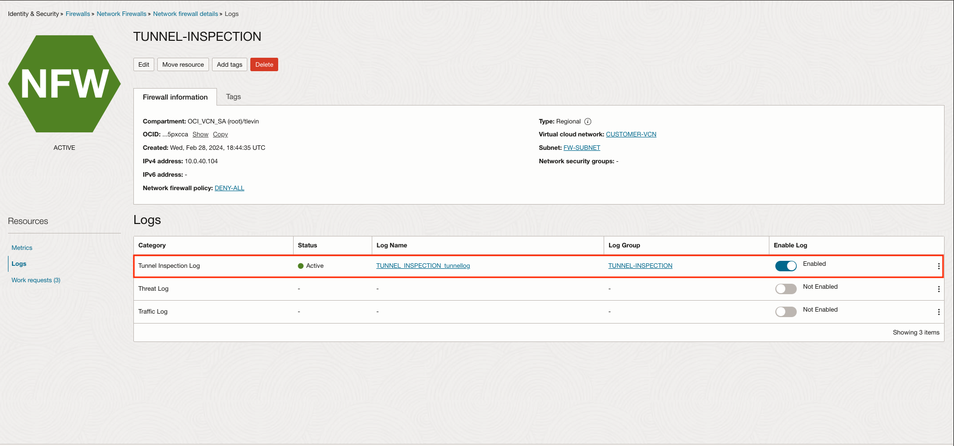 Figure 5: Tunnel inspection logs enablement