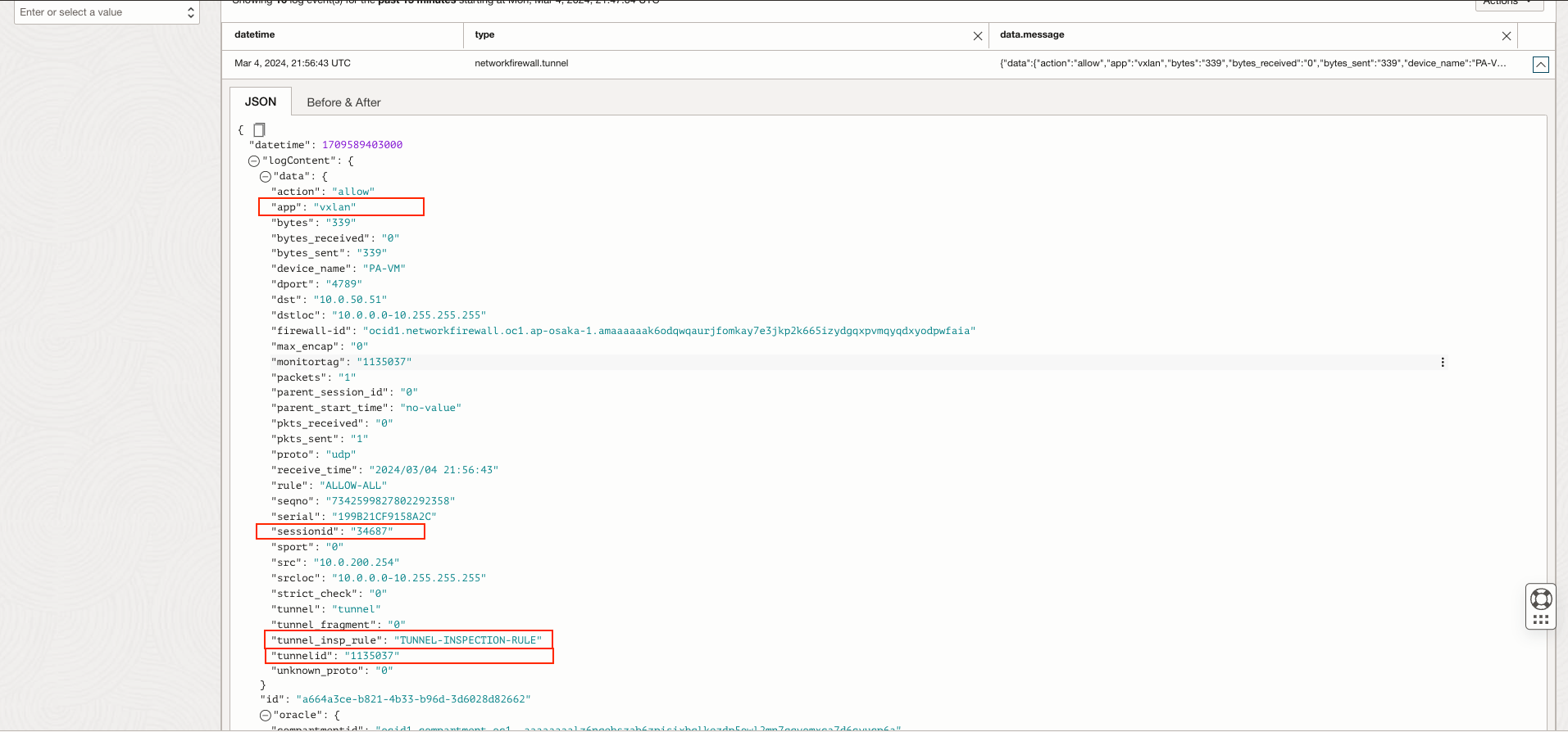 Figure 6: Tunnel inspection detailed log