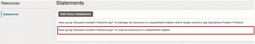 Figure 11-Adding a policy statement to show instances with hostnames instead of OCIDs