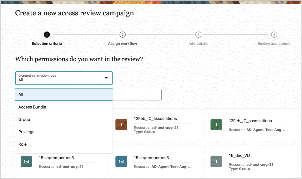 Choosing the permissions in the review.