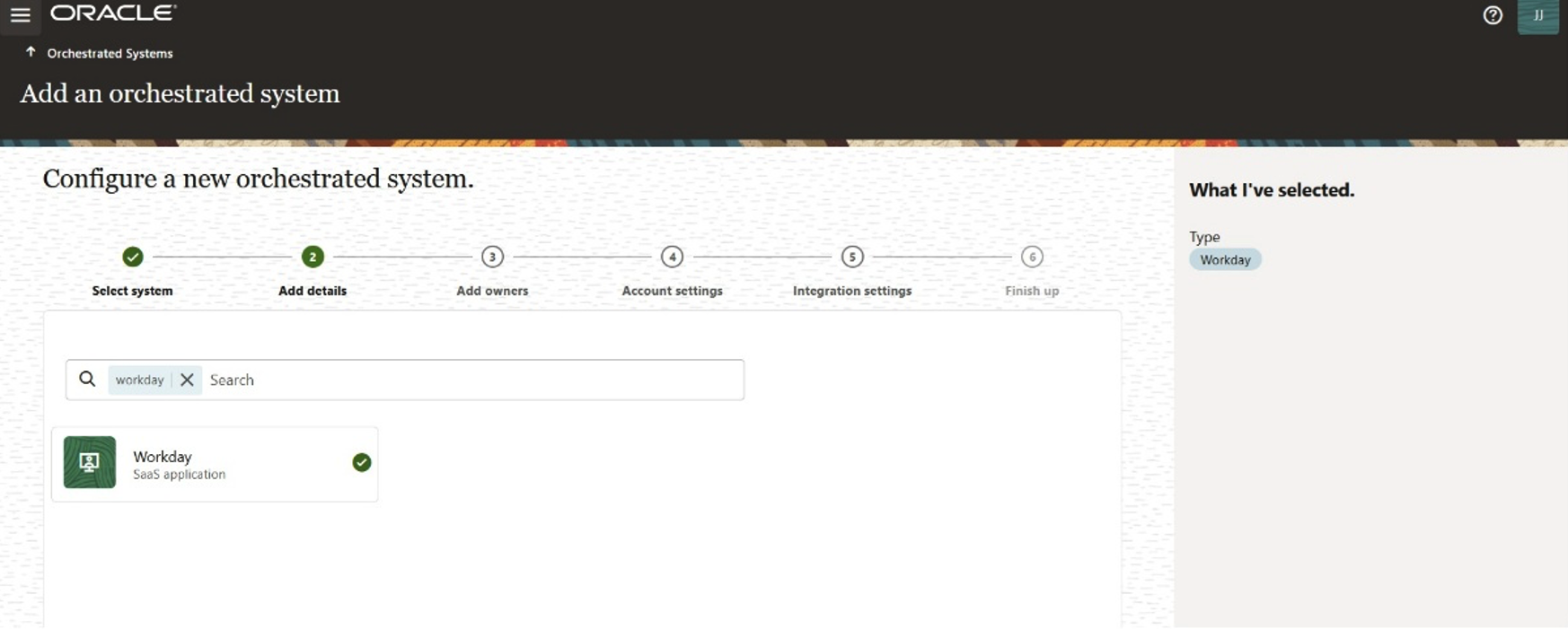 Selecting Workday as Orchestrated system in Access Governance.