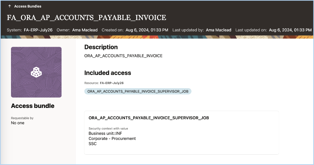 Example access bundle for an accounts payable invoice.