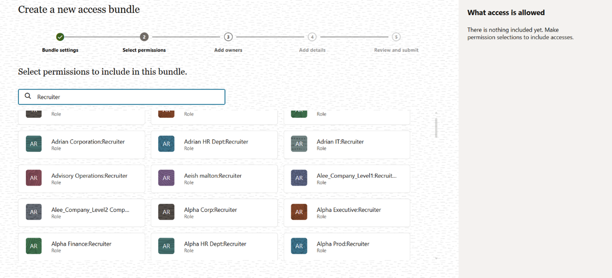 Creating an access bundle to grant permissions in Workday through Access Governance.