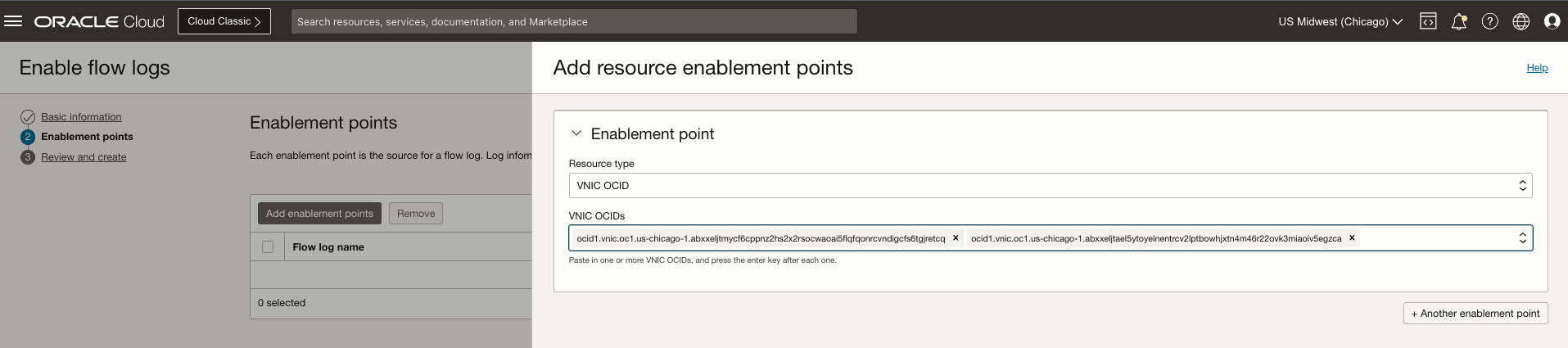 A screenshot of the Add resource enablement point window with the fields filled in.