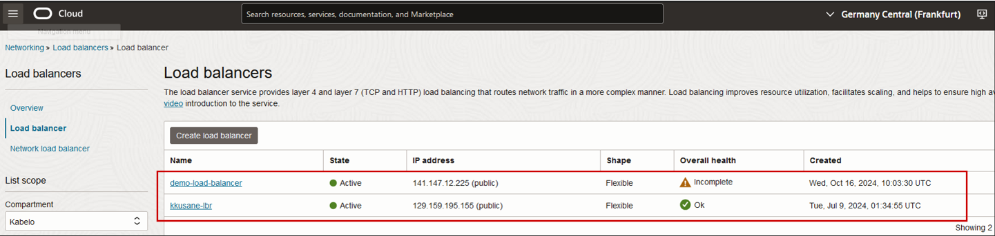 Figure 9 - Load balancers now accessible with the added policy statement