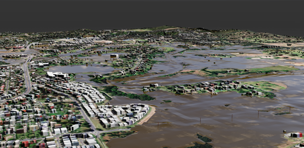RSS-Hydro simulation within NVIDIA’s Omniverse on OCI shows flooding in the urban areas of Brisbane 