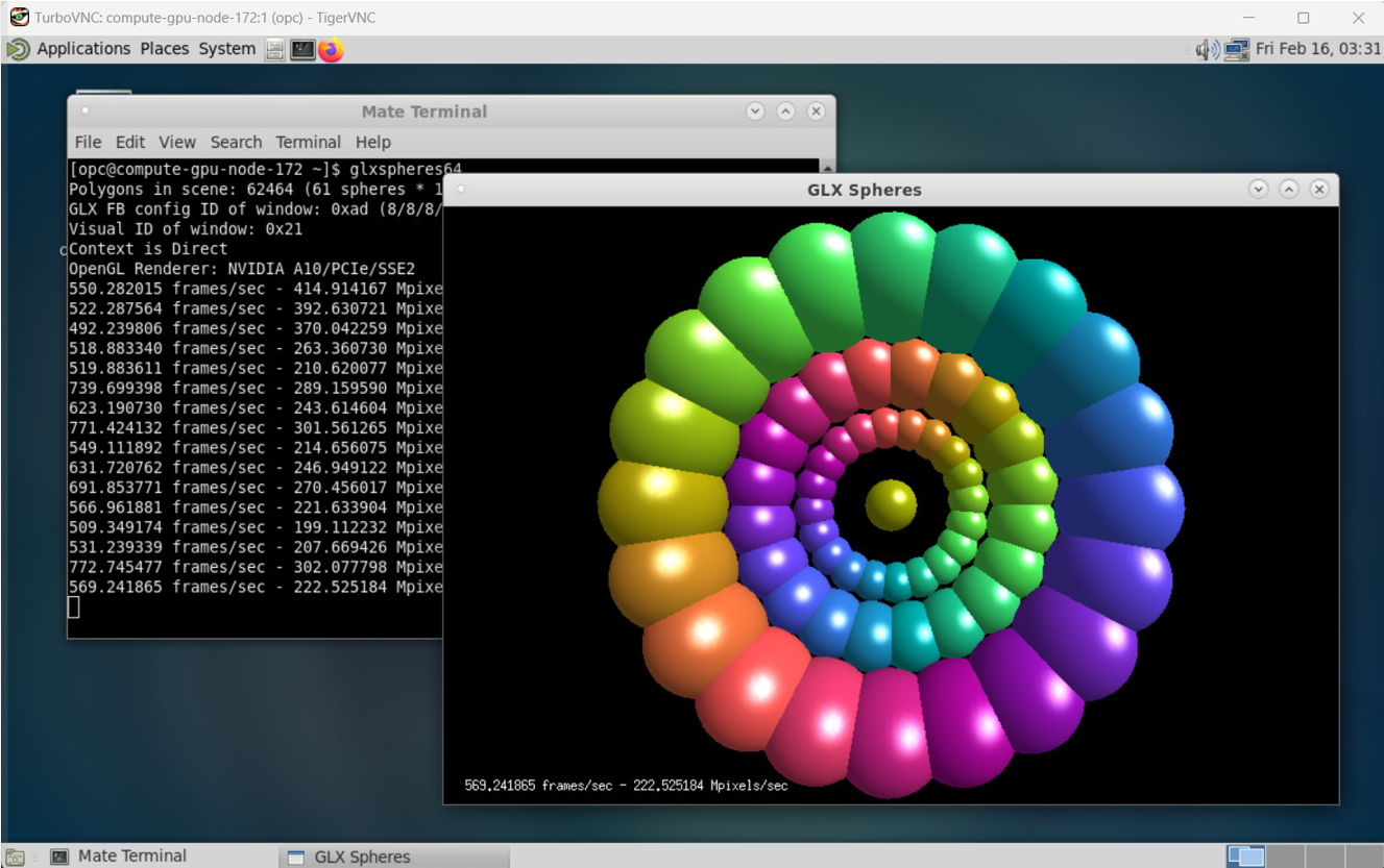 GLX Spheres benchmark output (Frames/Sec)