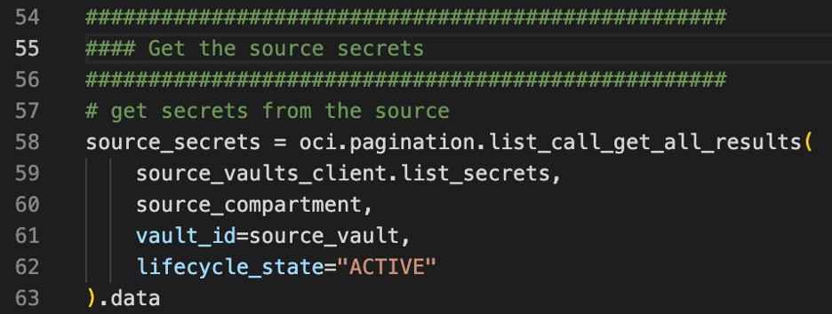 A screenshot of the source secrets in the code.