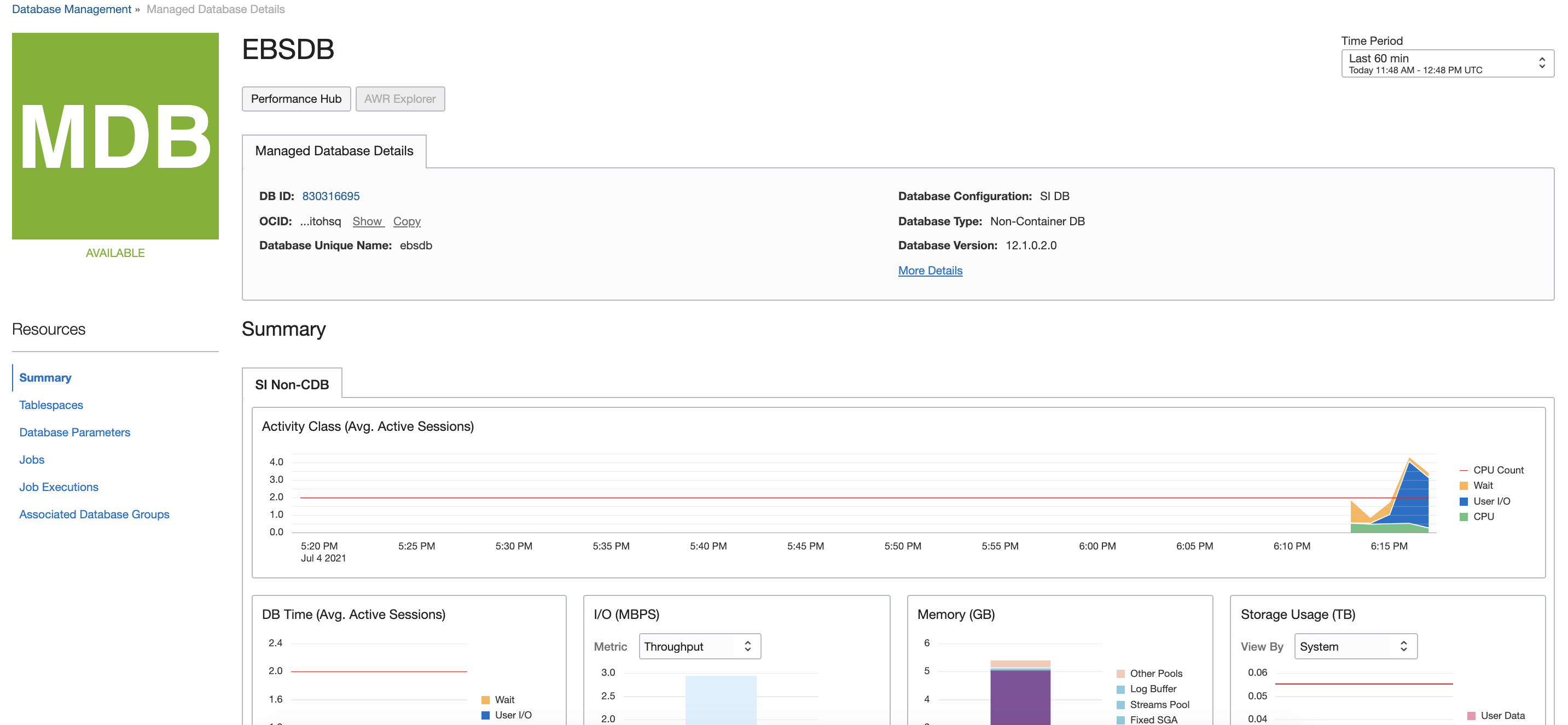 A screenshot of the Managed Database Details page in the Console.