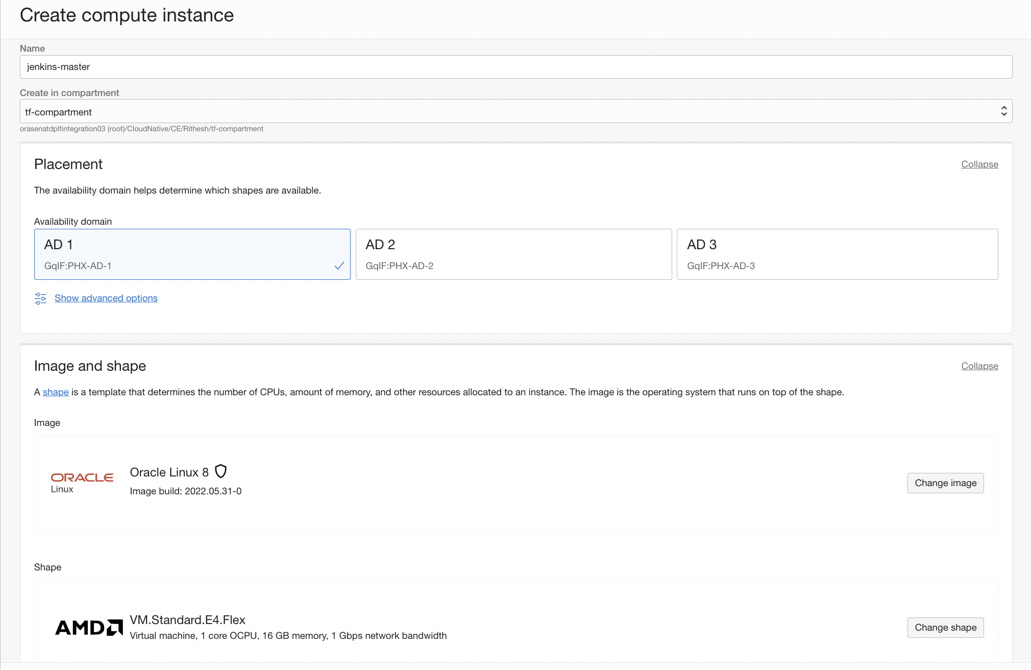A screenshot of the Create Compute Instance page with details filled in.