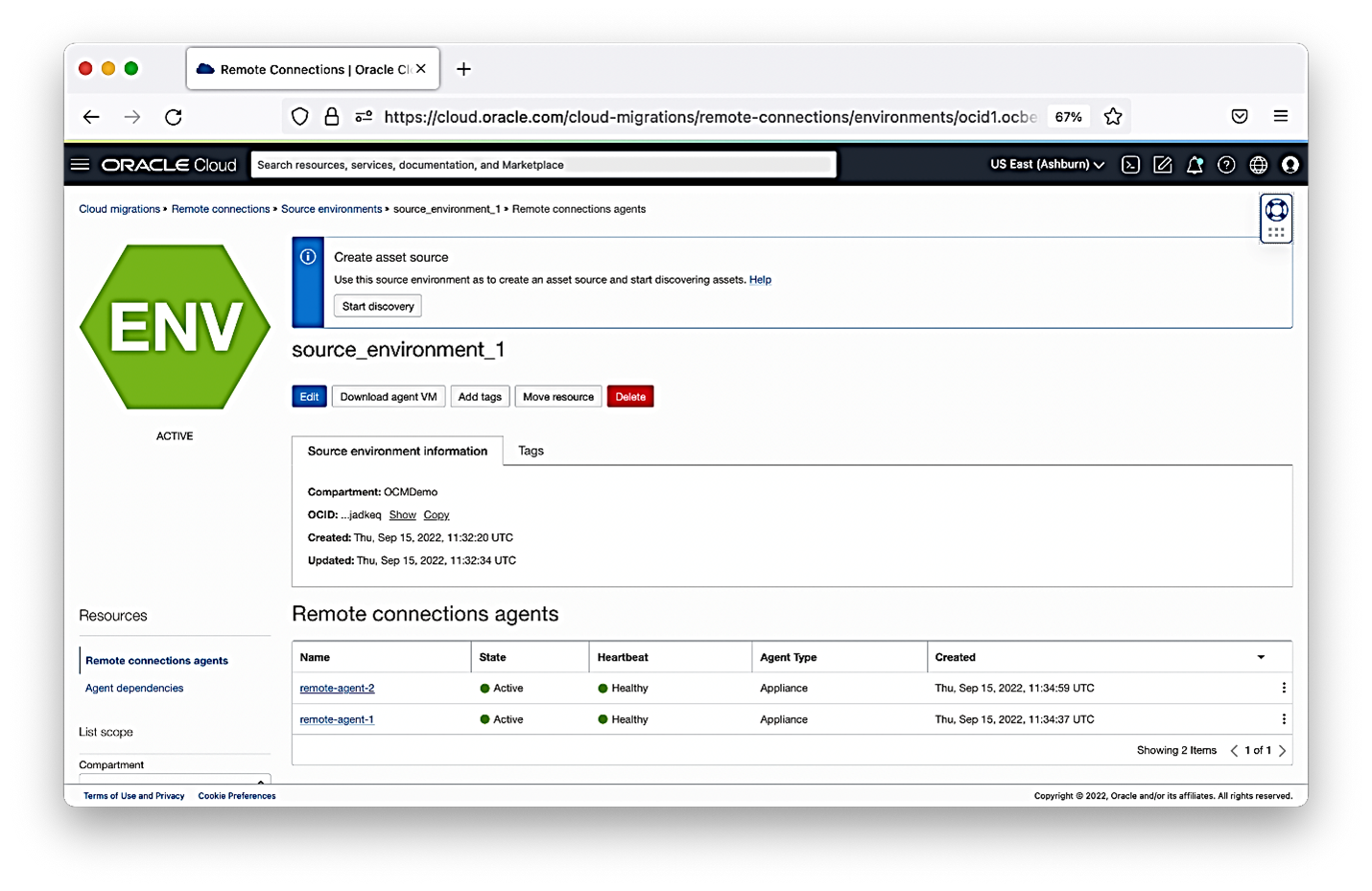 A screenshot of the source environments page, showing how to discover virtual machines.