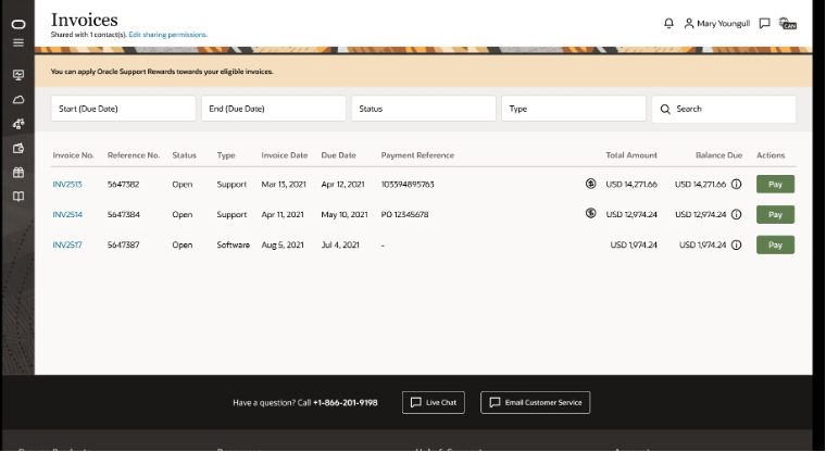 A screenshot of the Invoices section of the Billing Center.