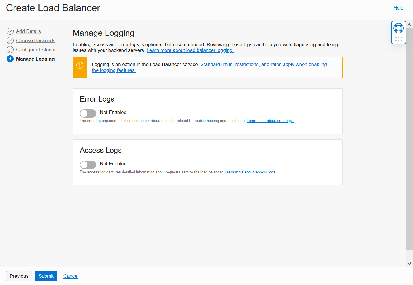Load Balancer creation wizard screen 9