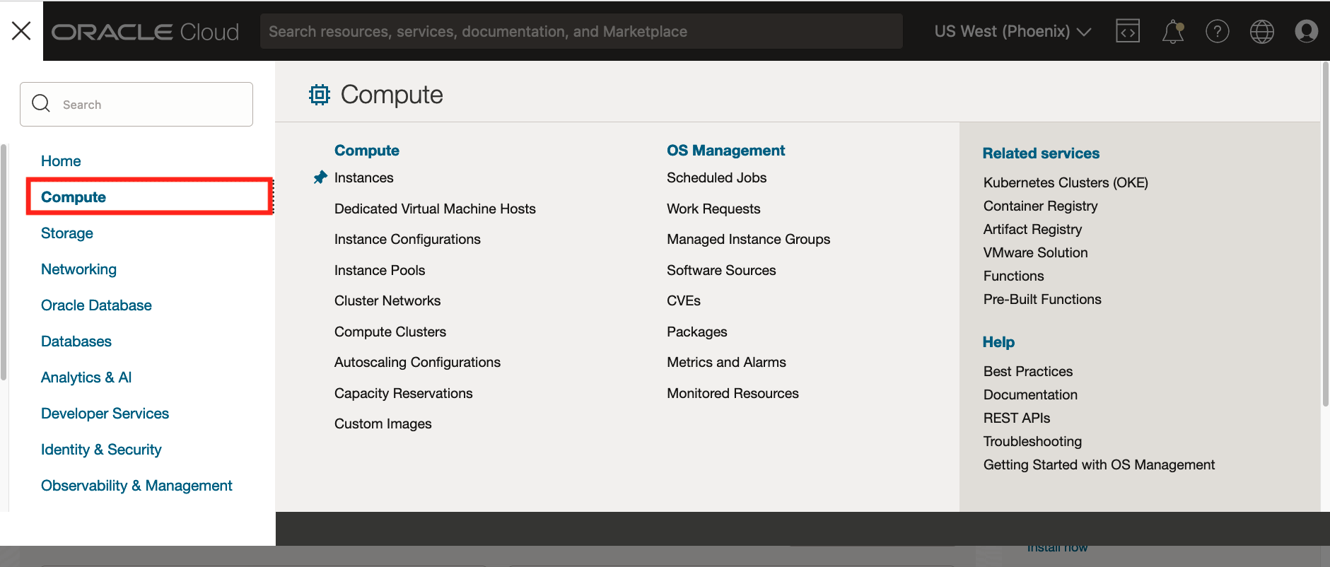 A screenshot of the Quick Start page in the Oracle Cloud Console.