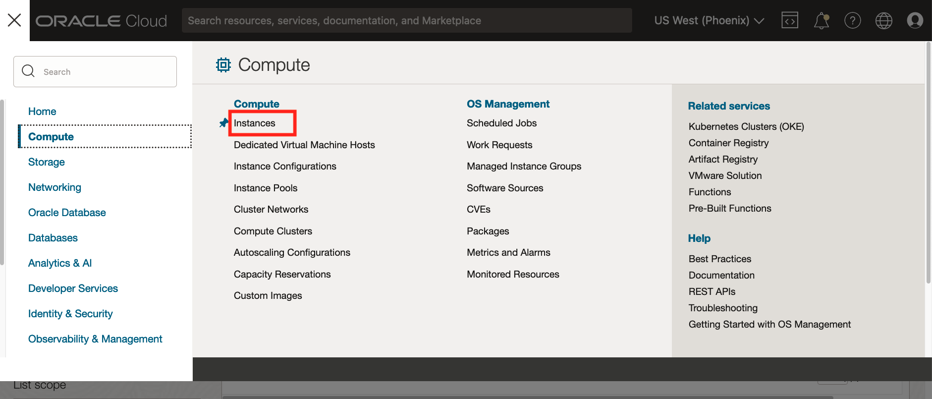 A screenshot of the expanded menu with the option for Compute outlined in red.