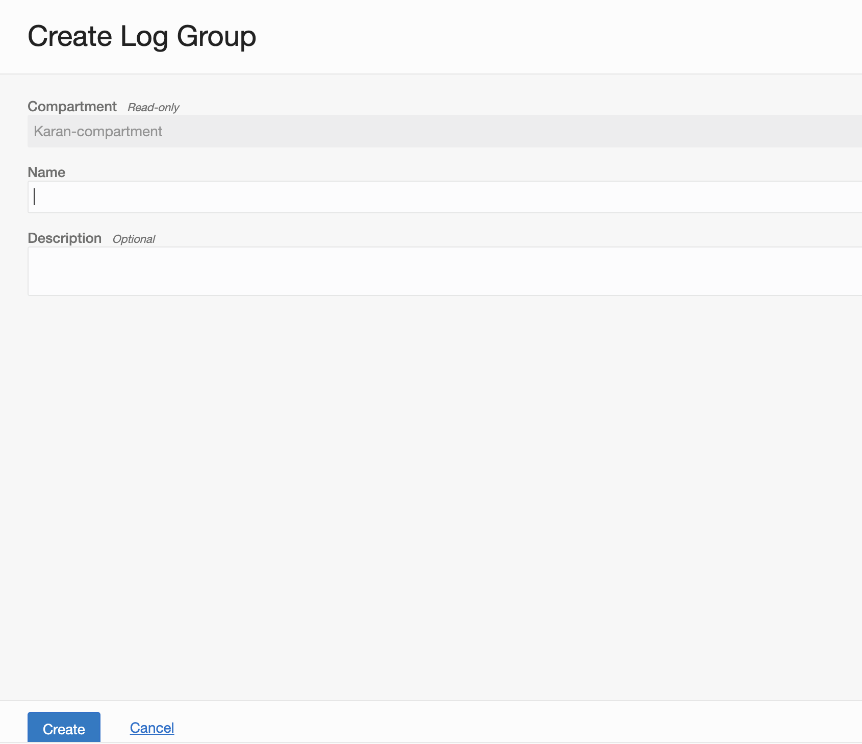A screenshot of the Create Log Group page.