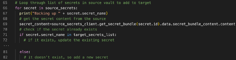 A screenshot of the ilst of secrets in the source vault to add to the target.