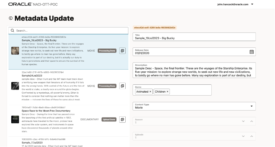 The metadata update screen where you can upload  metadata.