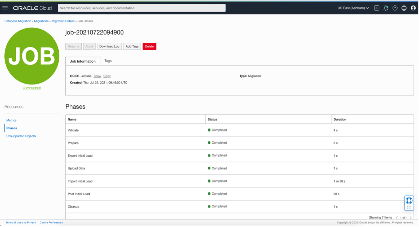 A screenshot of the completed phases for a job.
