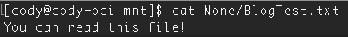A screenshot of the output showing that cody can read in /None