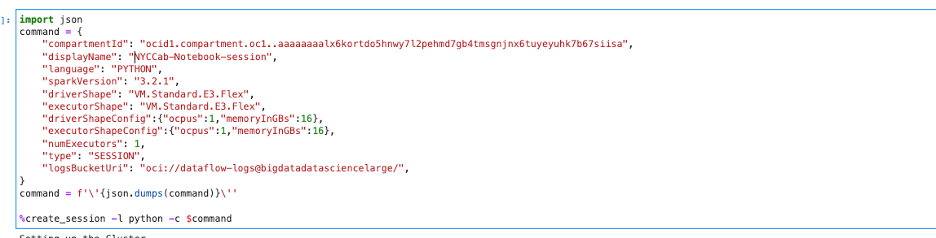 A screenshot of the code creating Data Flow session.
