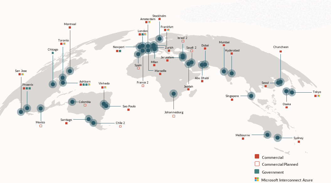 A map of OCI's regions across the world.