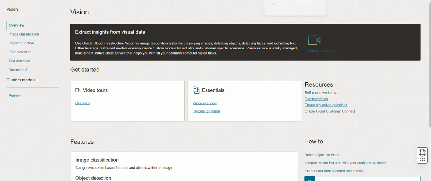 OCI Vision in the Console